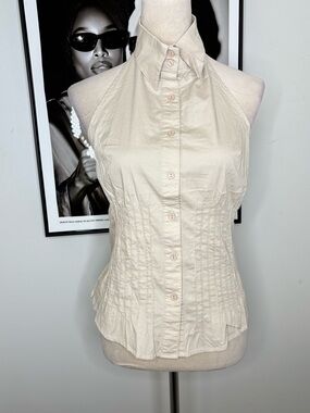 Cream Halter Button-Front Top